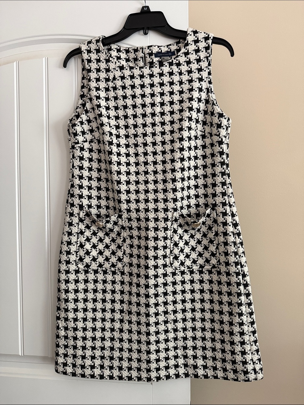 Tommy Hilfiger Houndstooth Tweed Shift Dress Size 10P | Mod Preppy Chic NWT